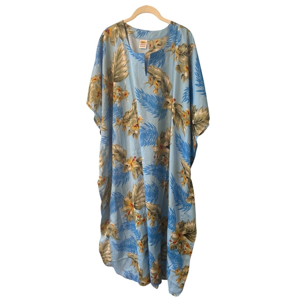 Hawaiian Blue Floral Kaftan Mumu Dress One Size‎ Rima